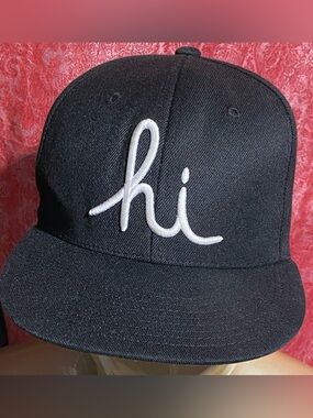 IN4MA+TION Black Snapback Hat White Script Logo Flat Brim